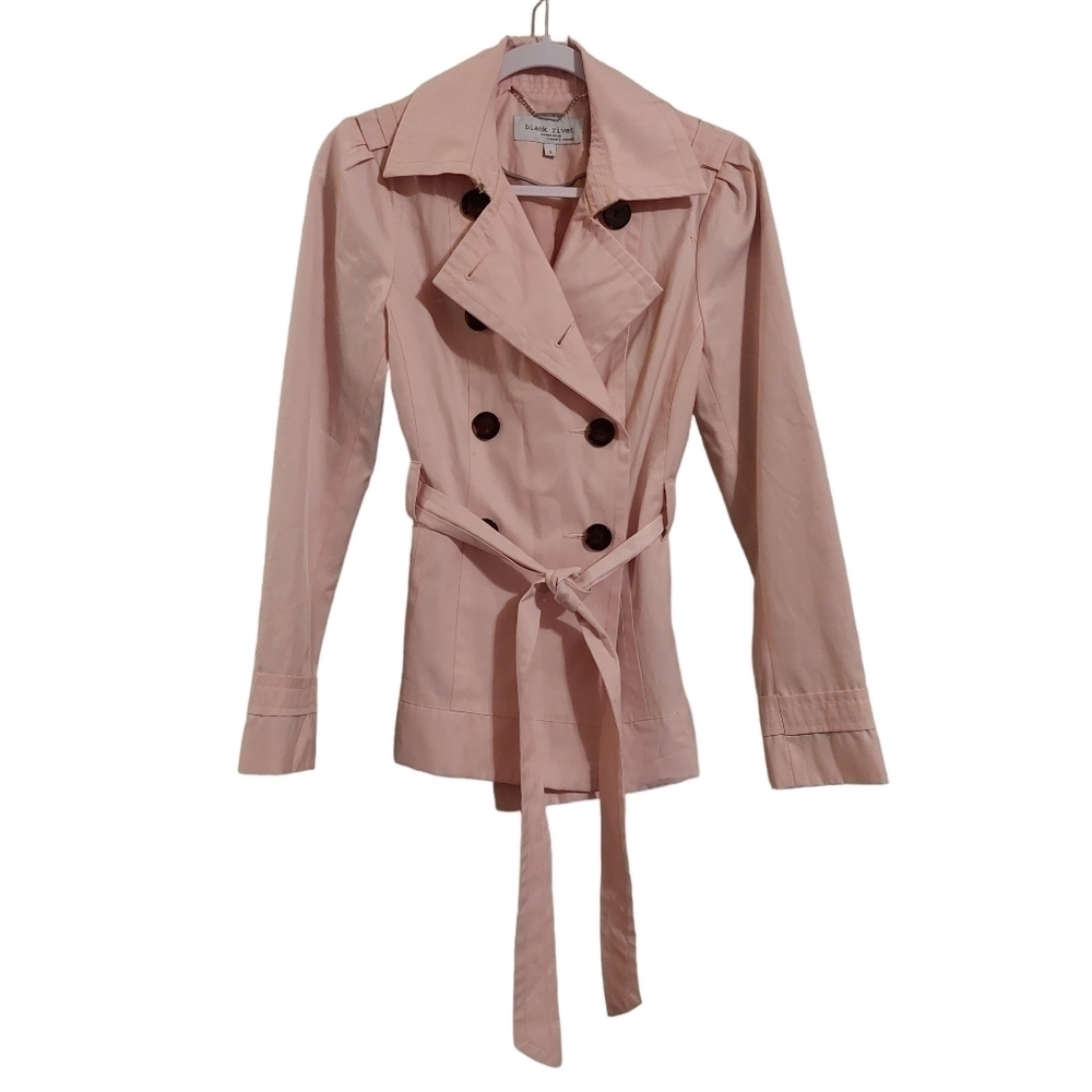 𝅺BLACK RIVET LADIES LONG SLEEVE WAIST LENGTH TRENCH COAT- S